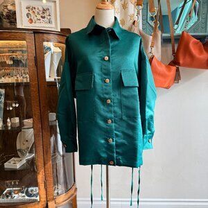 Touché Privé Green Satin Oversized Jacket | One Size | Chic Minimalist